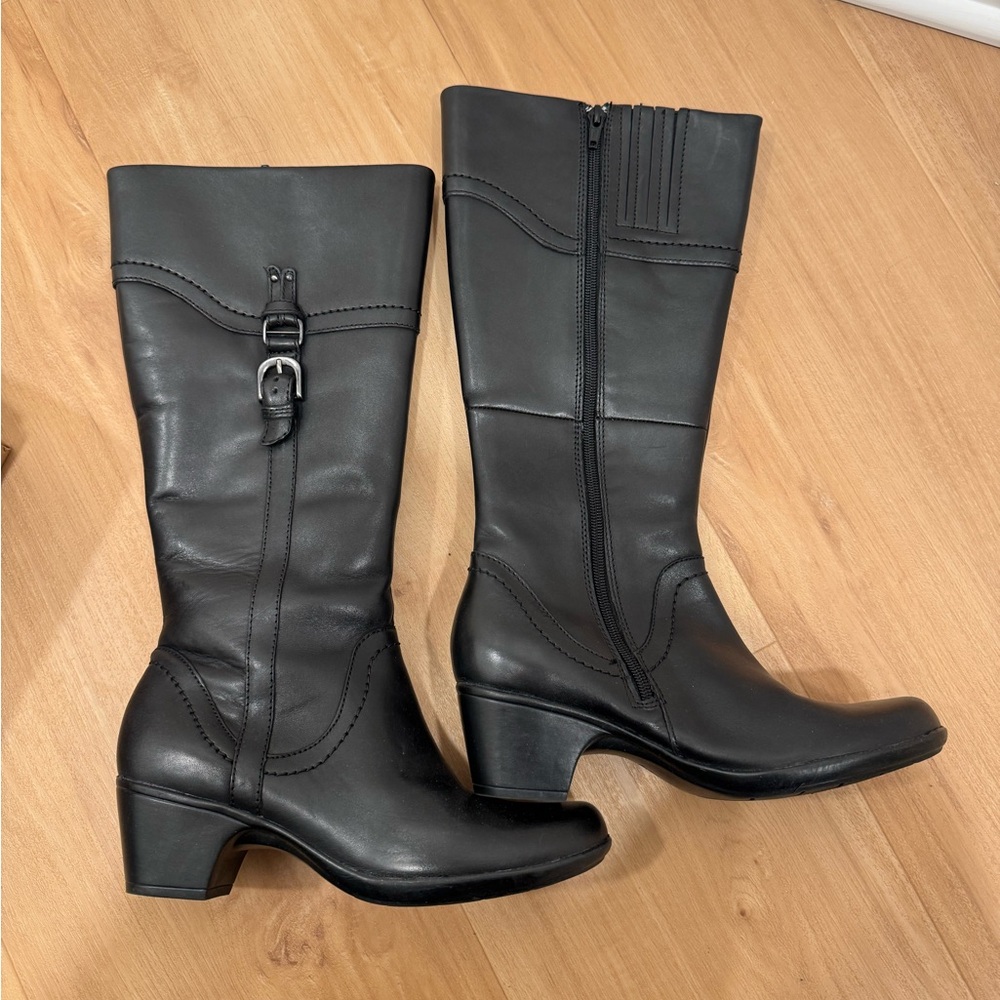 Clarks Leather Wide Calf Black Boots Ingalls Vicky